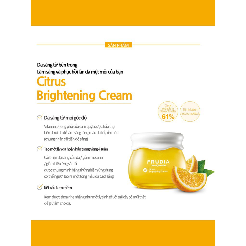 Kem Dưỡng Trắng Da, Se Khít Lỗ Chân Lông, Chống Lão Hoá và Cấp Ẩm Chiết Xuất Trái Cây FRUDIA Cream Jar 10g