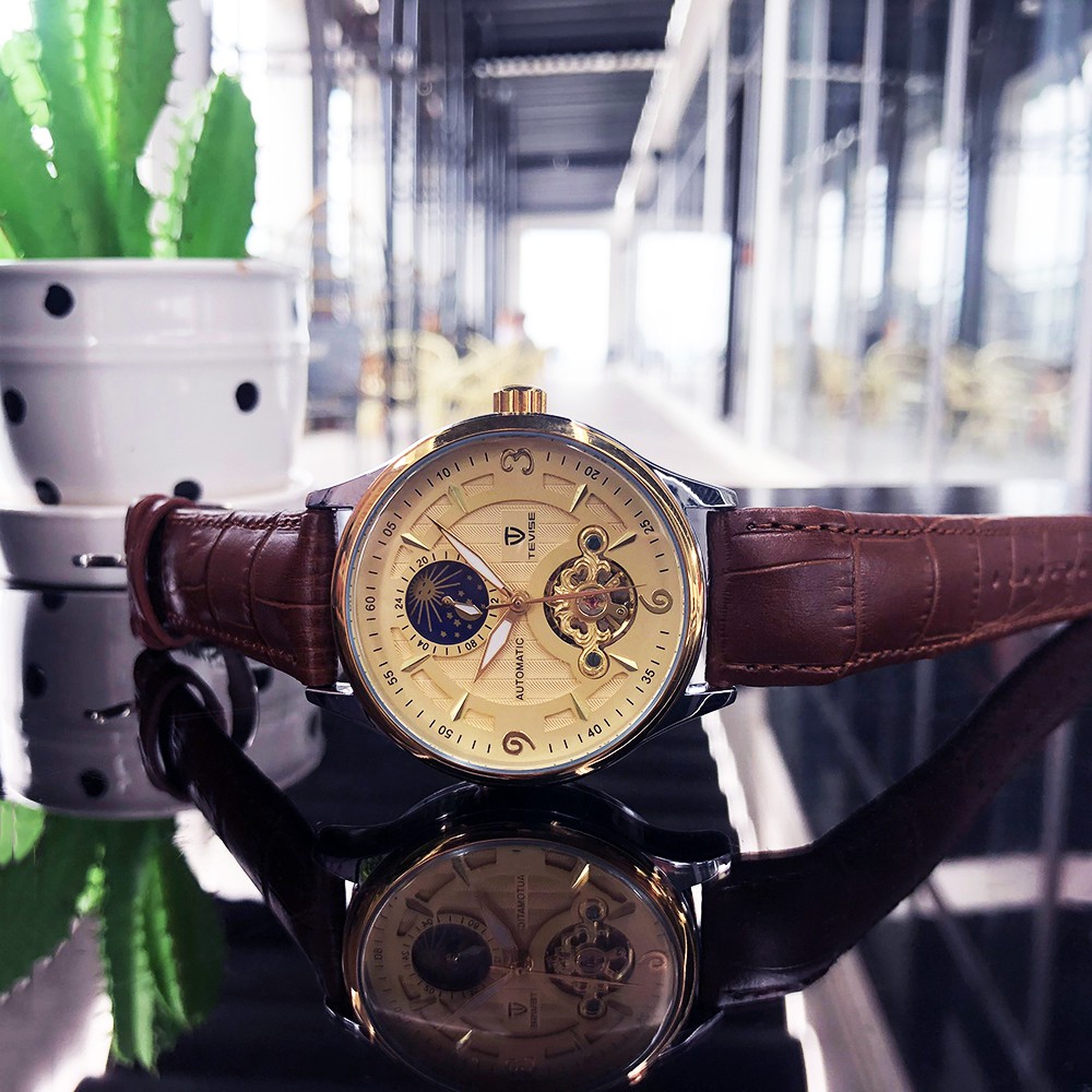 Đồng hồ nam TEVISE T820 automatic, Dây da cao cấp, Full hộp, chống nước, chống xước, Thẻ bảo hành 3 năm