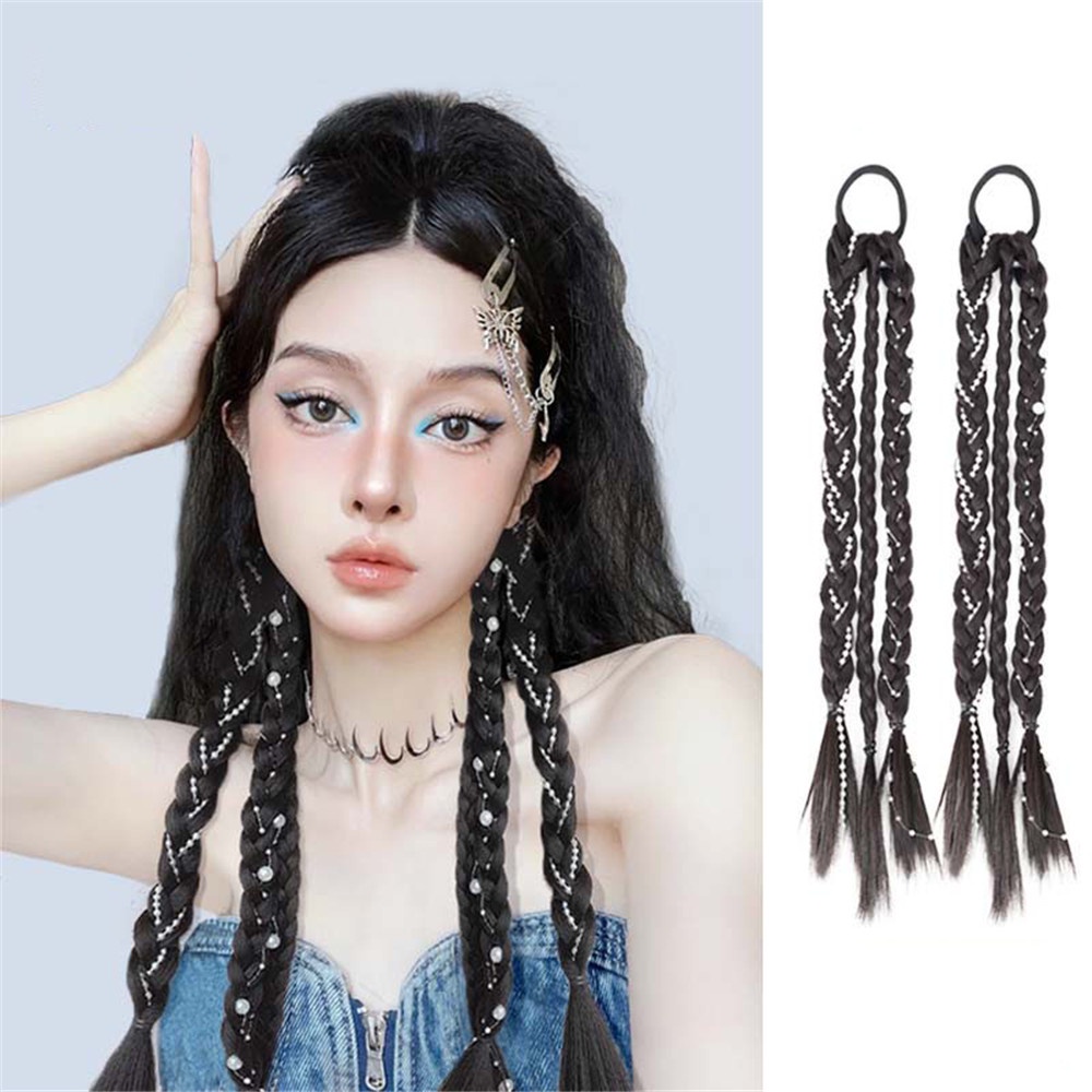 1 Bộ Tóc Giả Thắt Bím Dài Đính Ngọc Trai Cho Nữ