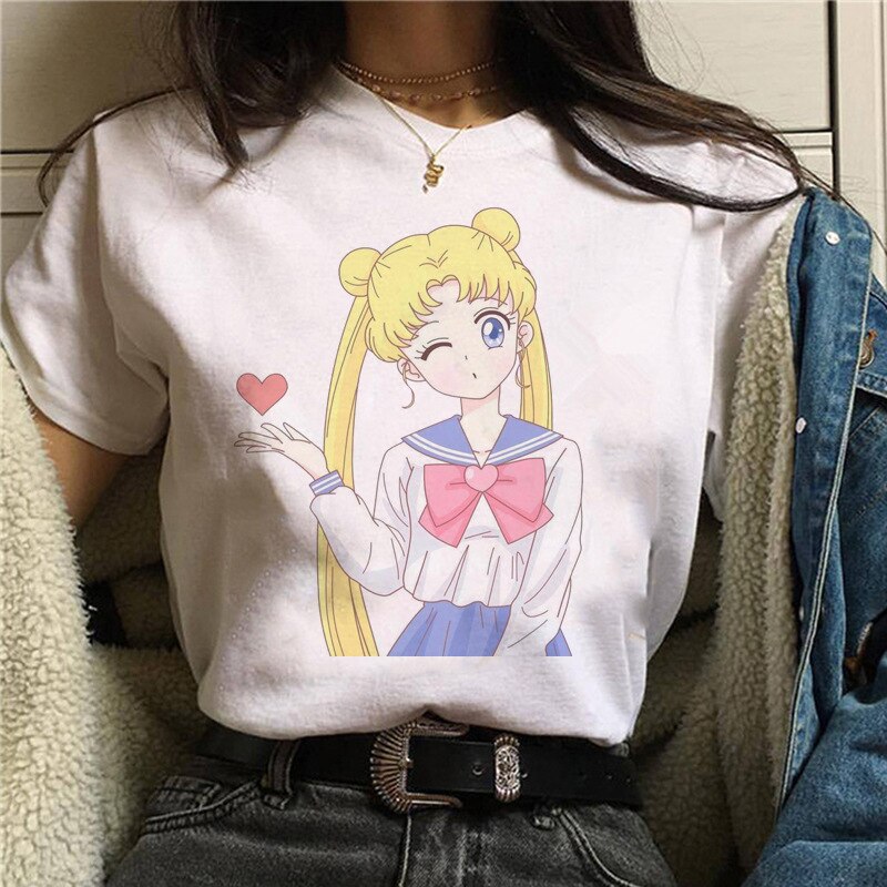 SAILOR MOON Áo Thun Nữ In Hình Thủy Thủ Mặt Trăng Phong Cách Harajuku 90s