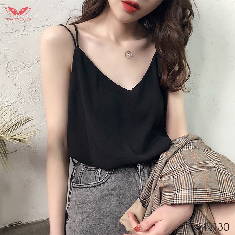 Áo 2 Dây Lụa Nữ VINGO Đan Chéo Lưng Lụa Trơn Cao Cấp Quyến Rũ Mặc Trong Áo Vest Và Cardigan N130 VNGO