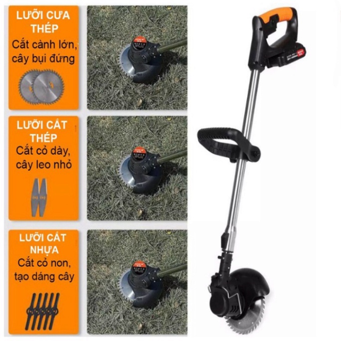 Máy cắt cỏ cầm tay không dây sử dụng pin chính hãng LAPUSEN 2 PIN Tặng 8 lưỡi cưa