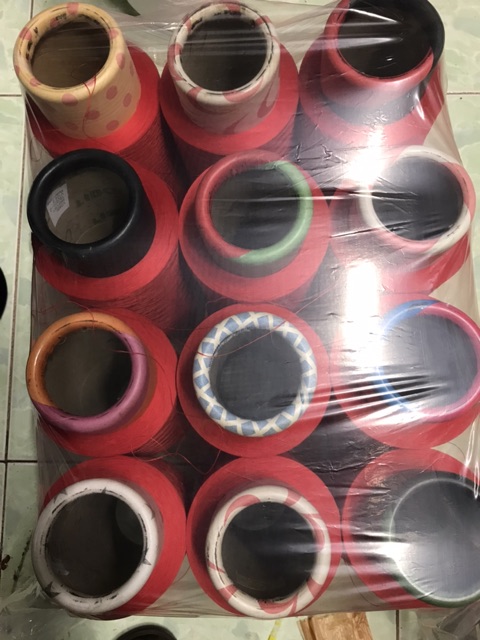 Tơ vắt sổ màu đỏ 150D, lốc 12 ống