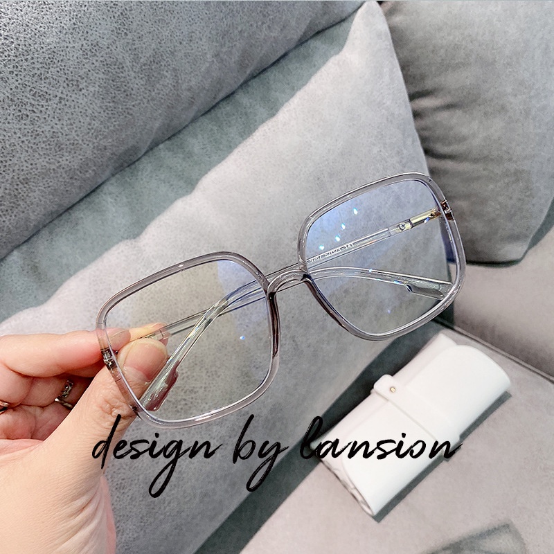 Mắt Kính Gọng Vuông Lớn Chống Ánh Sáng Xanh Trong Suốt Phong Cách Vintage