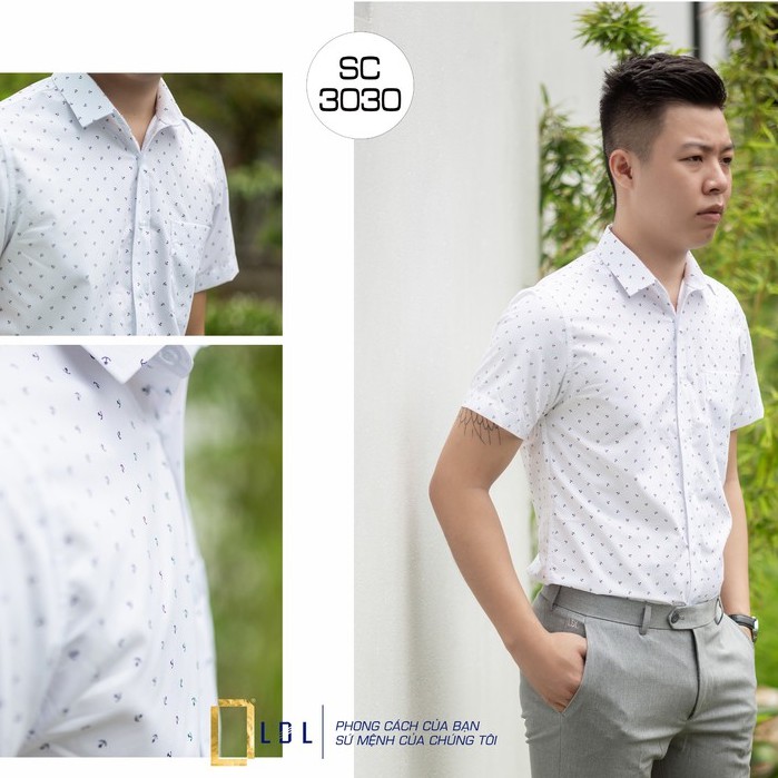 Áo sơ mi nam tay ngắn LDL, sơ mi công sở cao cấp  họa tết mỏ neo, chất liệu vải cao cấp size 38 39 40  41 42 43 | BigBuy360 - bigbuy360.vn