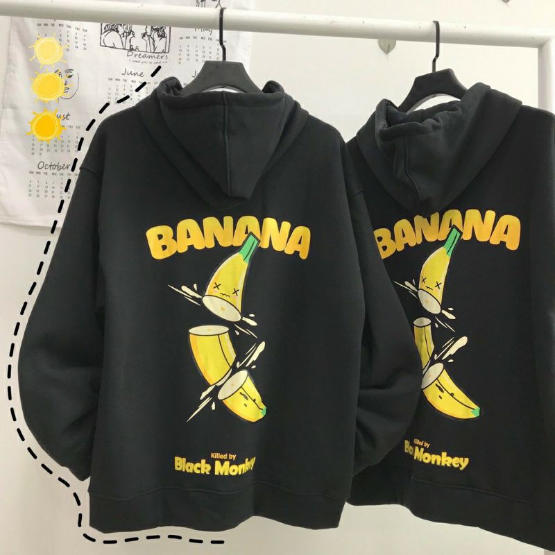 Áo khoác nỉ hoodie BANANA form rộng unisex (Ảnh thật)