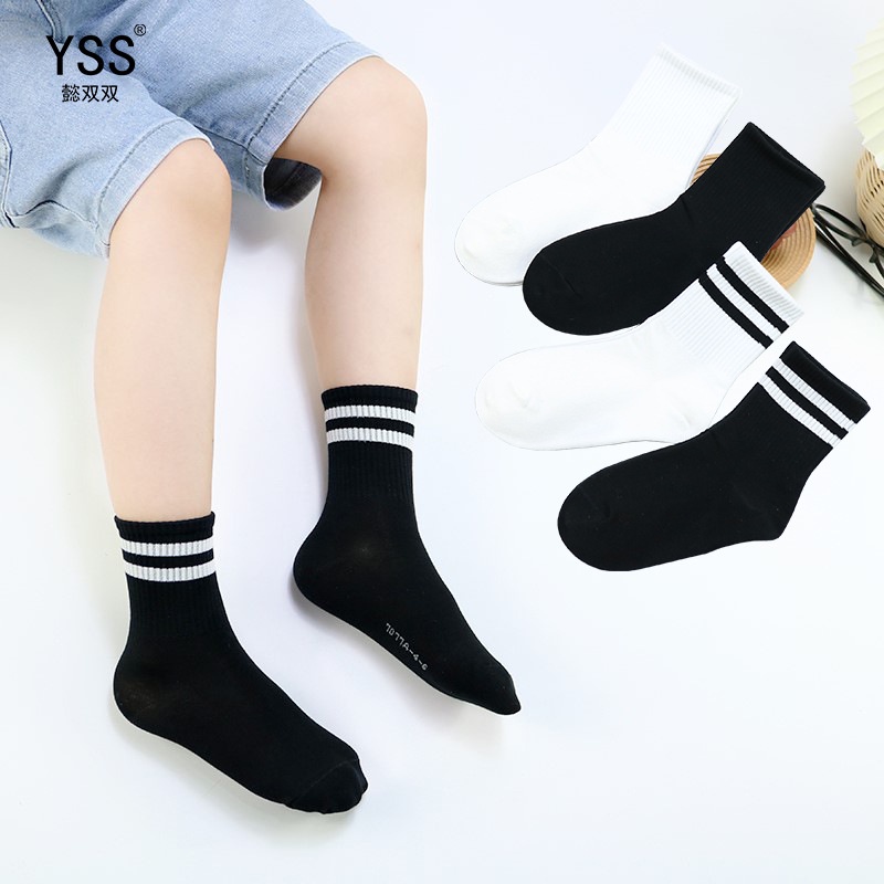 Set 5 đôi Tất vớ cổ ngắn nam nữ sọc ngang trắng đen thời trang Unisex