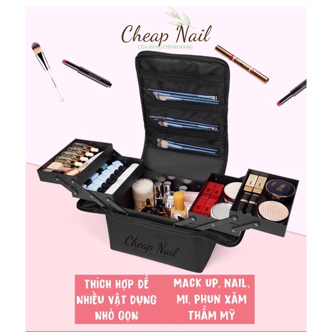 Cốp đựng đồ phun xăm, cốp vải nhỏ, hộp đựng đồ trang điểm, make up có dây đeo tiện lợi