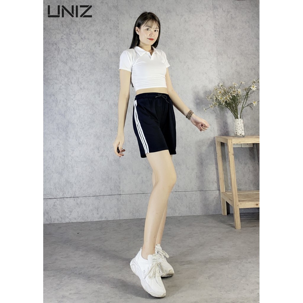 Quần Short Nữ 3 Sọc  UNIZ Short3socQ269 (Màu Đen), Dáng Lửng, Unisex, Cạp chun, Vải Umi, Mềm Nhẹ, Co Giãn, Không Bai Màu