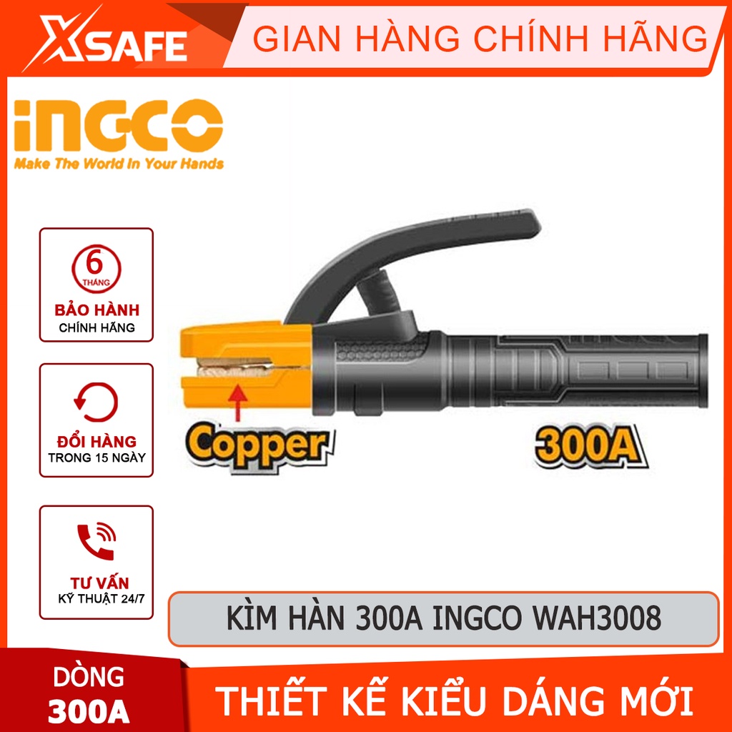 Kìm hàn INGCO WAH3008 Kềm hàn điện dòng điện định mức 300A luôn ổn định, sử dụng cho máy hàn MMA của Total, Ingco