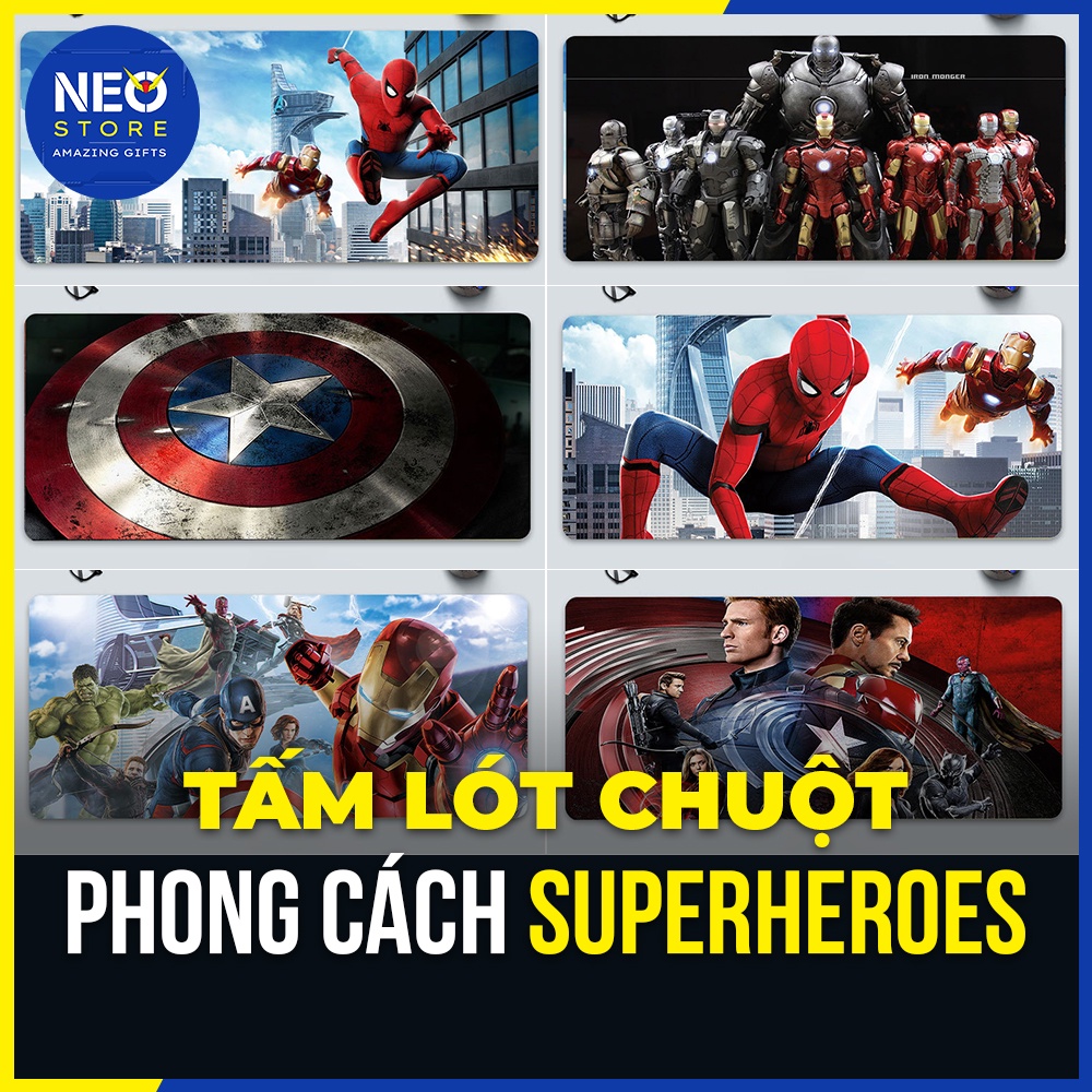 Tấm lót chuột Marvel: Ironman, Spider-man, Captain - Lót chuột và Bàn phím chơi game cỡ lớn Siêu anh hùng