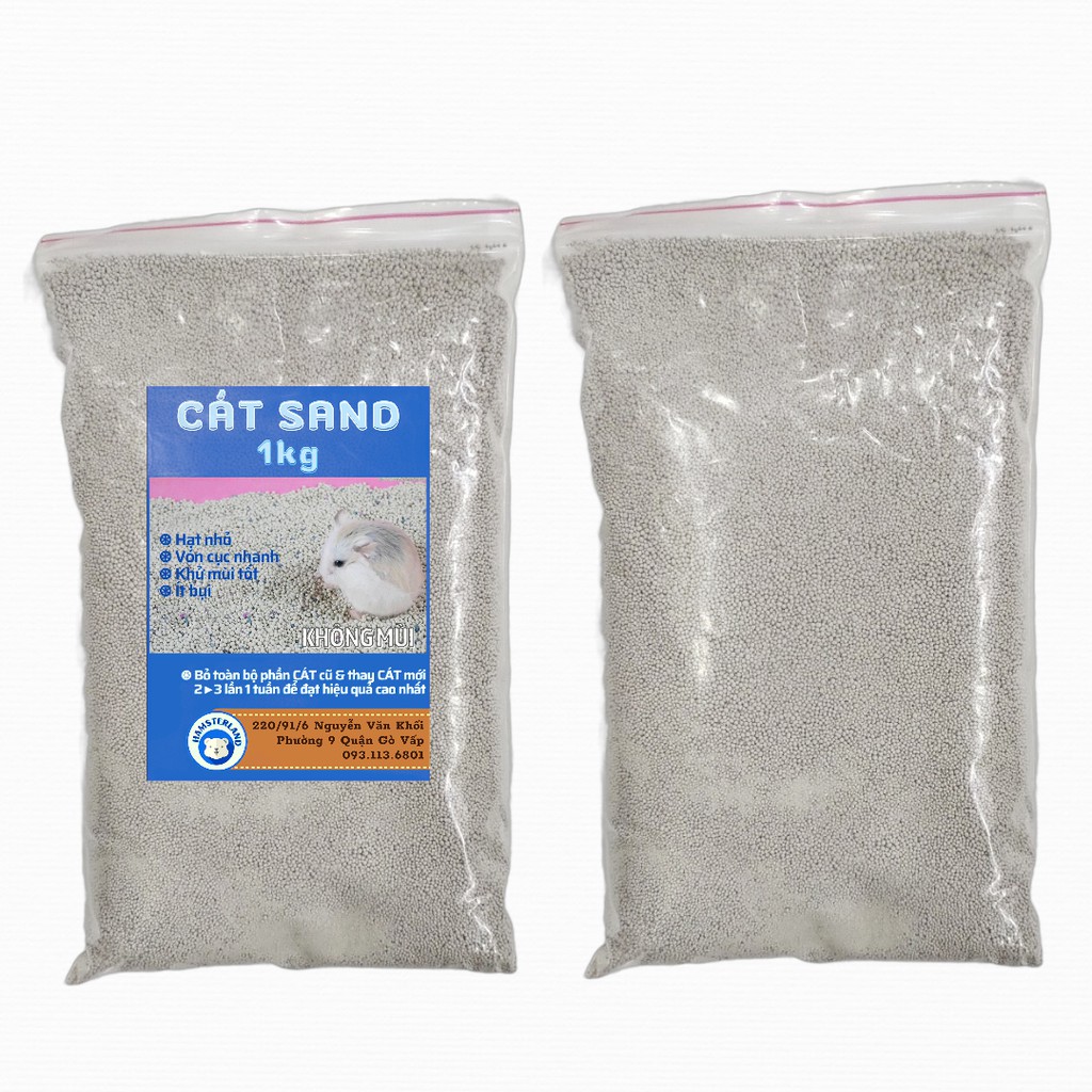 Cát Sand bi Bịch lớn 1kg . Loại ít bụi,ko mùi dùng lót chuồng & nơi vệ sinh Hamster. Vón Cục nhanh, khử mùi tốt