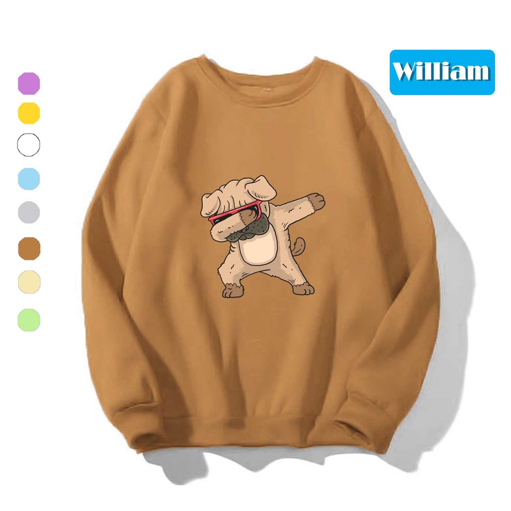 Áo sweater nam nữ in hình Chó Pug, chất nỉ dày dặn, hợp làm áo cặp William - DS110