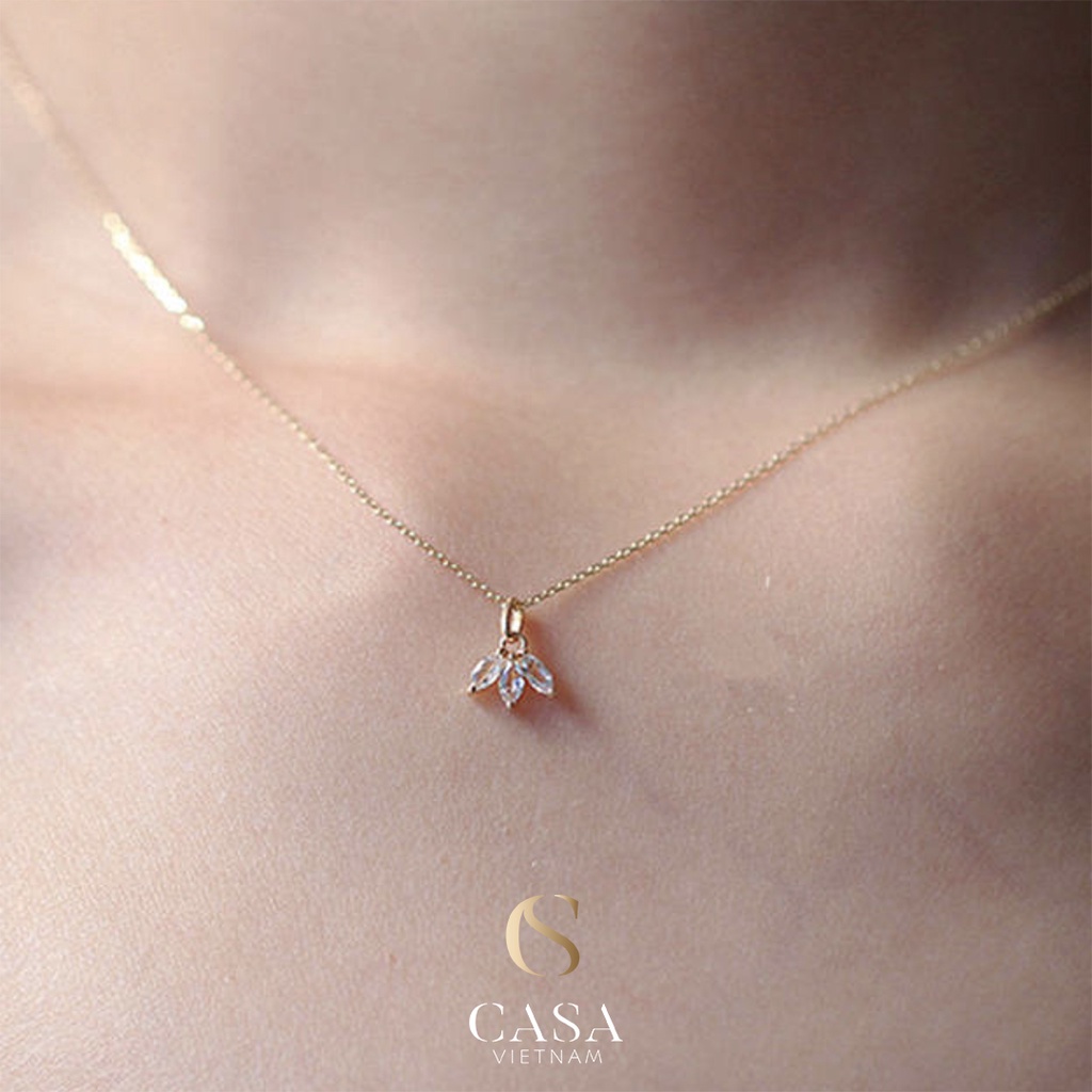 CASA Dây chuyền Bạc 925 mạ vàng mặt 3 LÁ dành cho nữ CASAN029