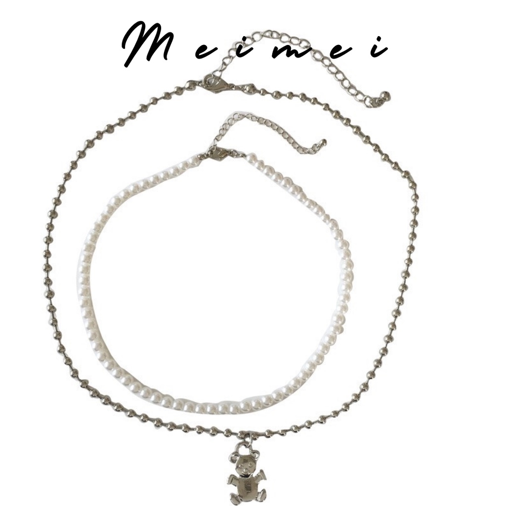 Chocker cá tính nữ 2 dây kèm mặt gấu Vòng cổ Meimei VC0014