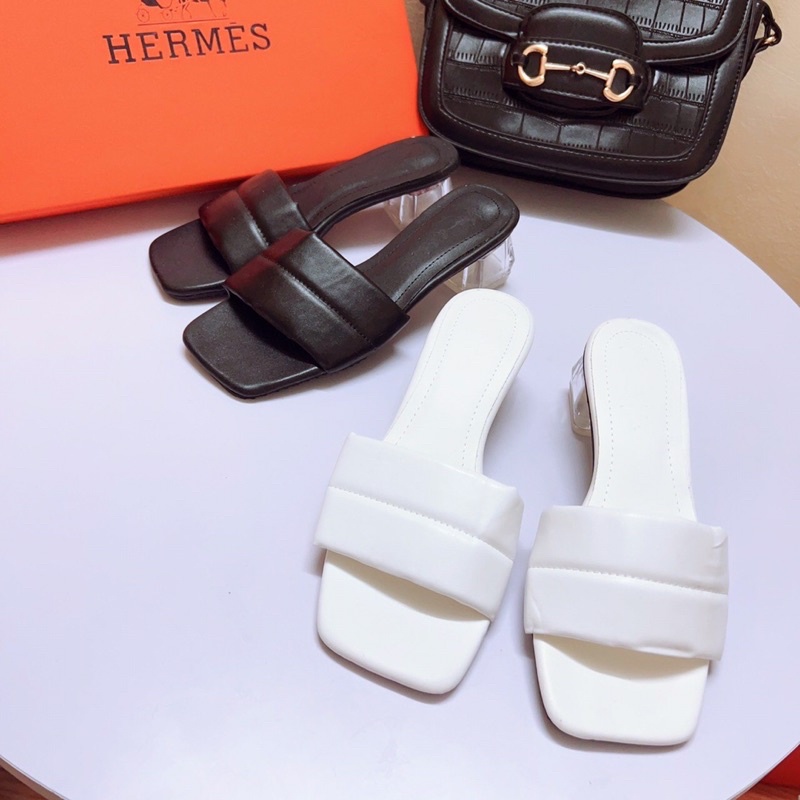 Bán Sỉ- Dép cao gót quai bản phồng da lì gót trong 5cm siêu xinh