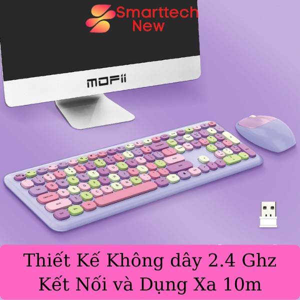 Bộ bàn phím không dây và chuột không dây MOFII 666 2.4G nhiều màu kute, chuột không dây phù hợp cho lam việc văn phòng