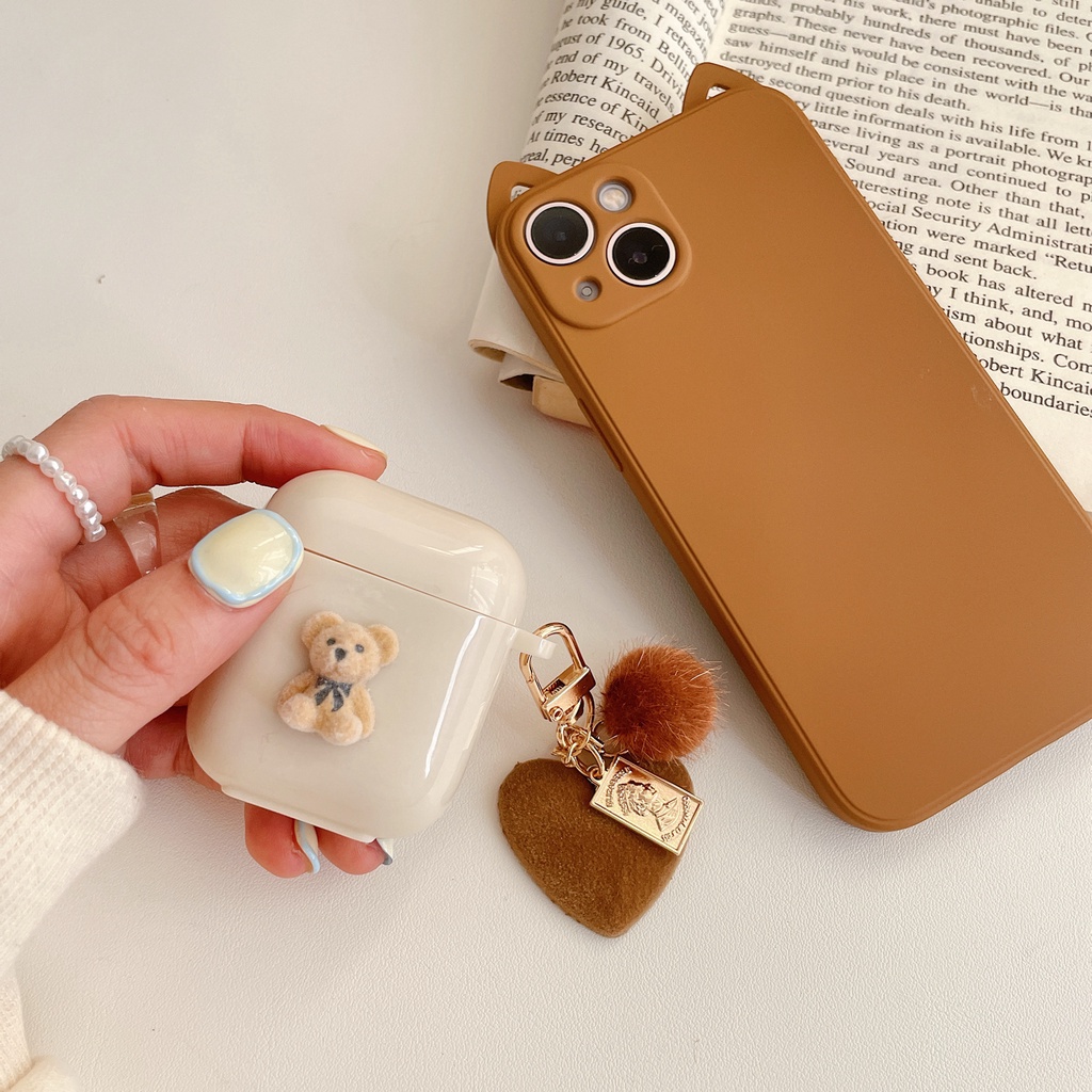 Vỏ bảo vệ bảo vệ hộp sạc tai nghe không dây bluetooth Airpods 1/2 pro 3 bằng tpu hình gấu nâu