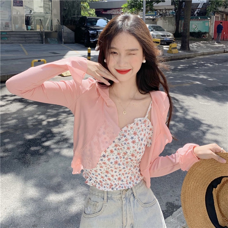 Set Áo Hai Dây + Áo Khoác Cardigan Màu Sắc Đơn Giản Thời Trang Hè Cho Nữ