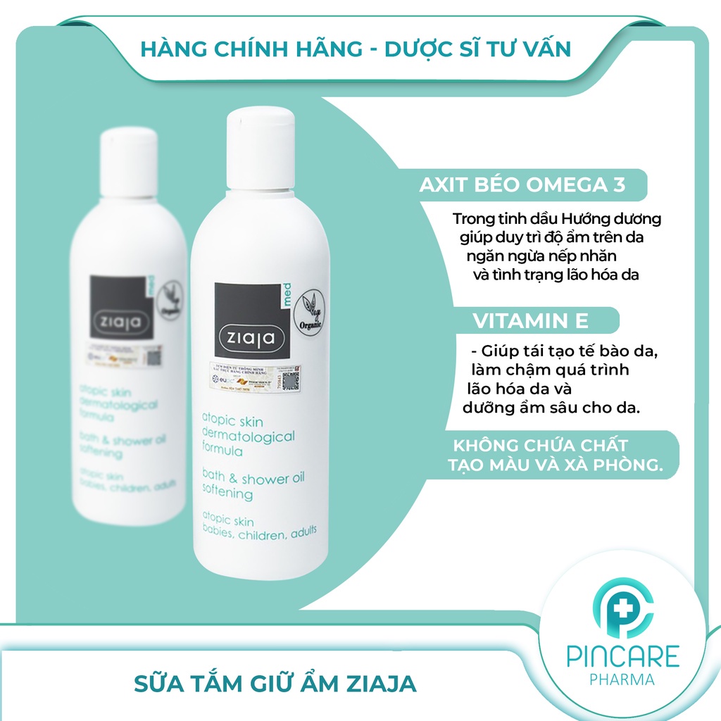 Sữa Tắm Dưỡng Ẩm Ziaja Med Atopic Skin Dermatological Formula 270ml - Hàng chính hãng - Nhà Thuốc Pincare