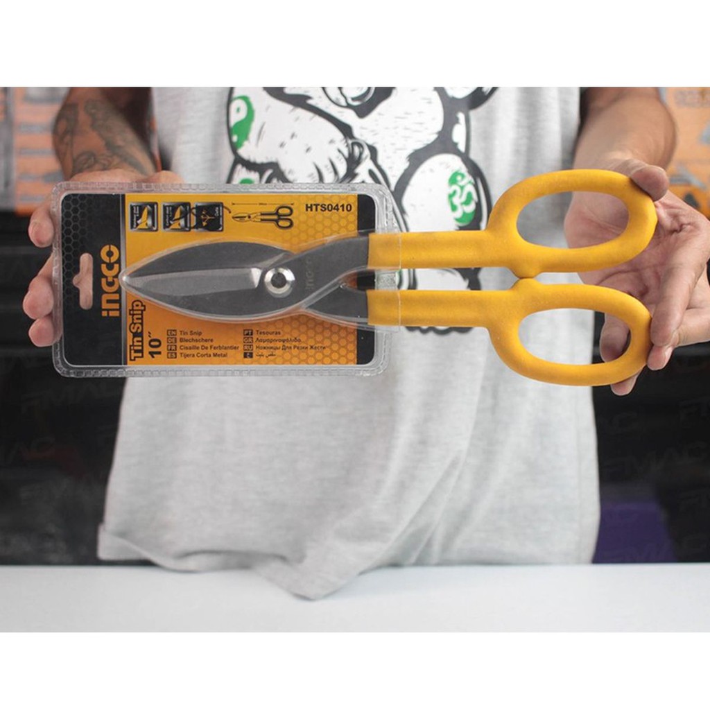 Kéo cắt tôn INGCO 10-12&quot; độ dầy cắt thép carbon &lt;1.2mm, thép không gỉ 0.5mm, lưỡi dao sắc bén, chống cong vênh rỉ sét.