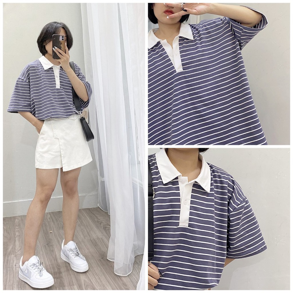 Áo Phông Polo Kẻ Form Rộng Oversize