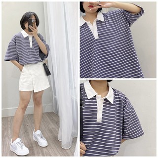 Áo Phông Polo Kẻ Form Rộng Oversize