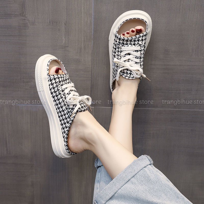 Dép nữ hở mũi dây buộc nhiều màu JP0721 quai vải canvas siêu bền