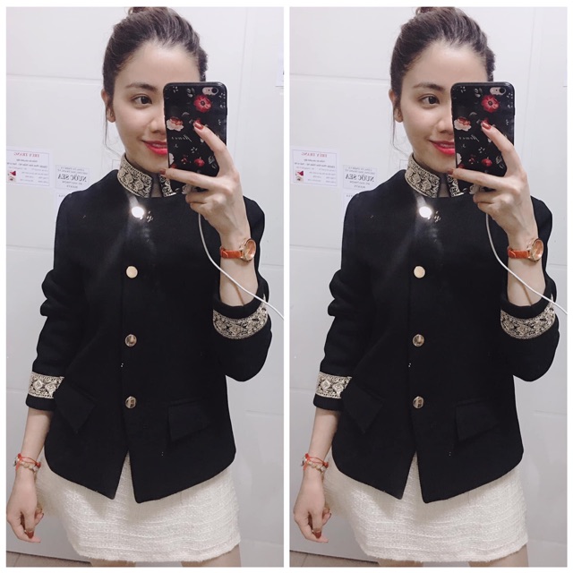 Áo dạ viền vàng hoàng gia khuy vàng cao cấp