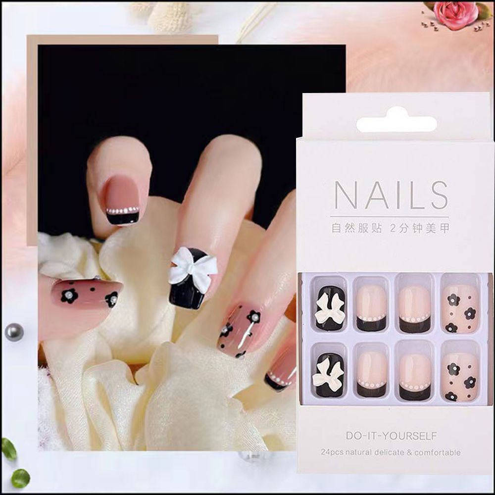 [Hàng mới về] Hộp 24 móng tay giả dáng vuông che toàn móng có thể tái sử dụng tiện lợi