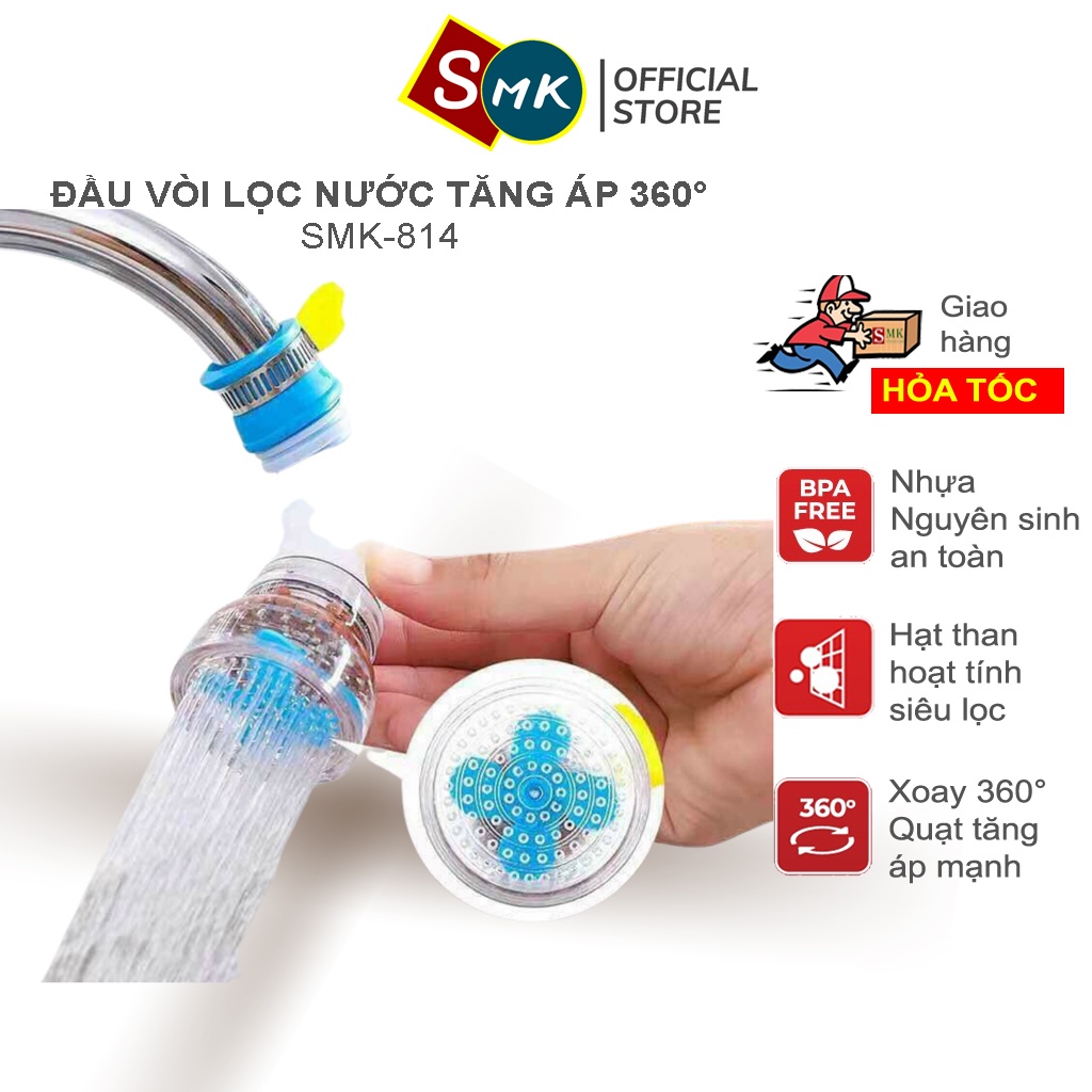 Đầu Vòi Lọc Nước Tăng Áp 360 Độ Trong Suốt