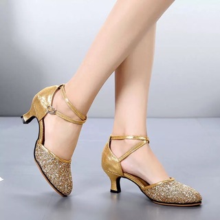 Giày khiêu vũ latin kim sa đế lông 5cm( thừa)