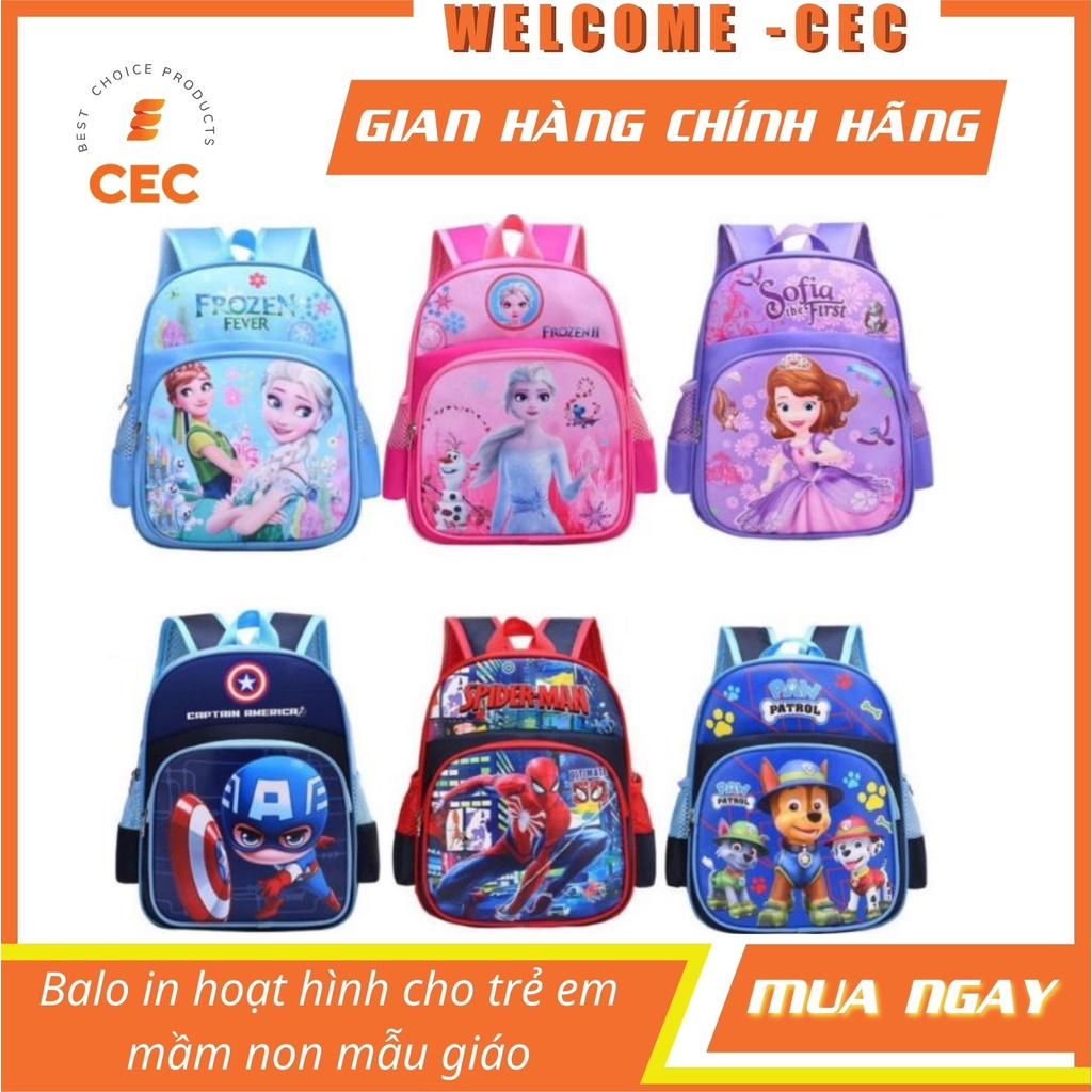 Balo cho trẻ mầm non - Bé trai gái mẫu giáo từ 2 đến 5 tuổi In hình Người nhện Siêu nhân Công chúa Elsa BL05