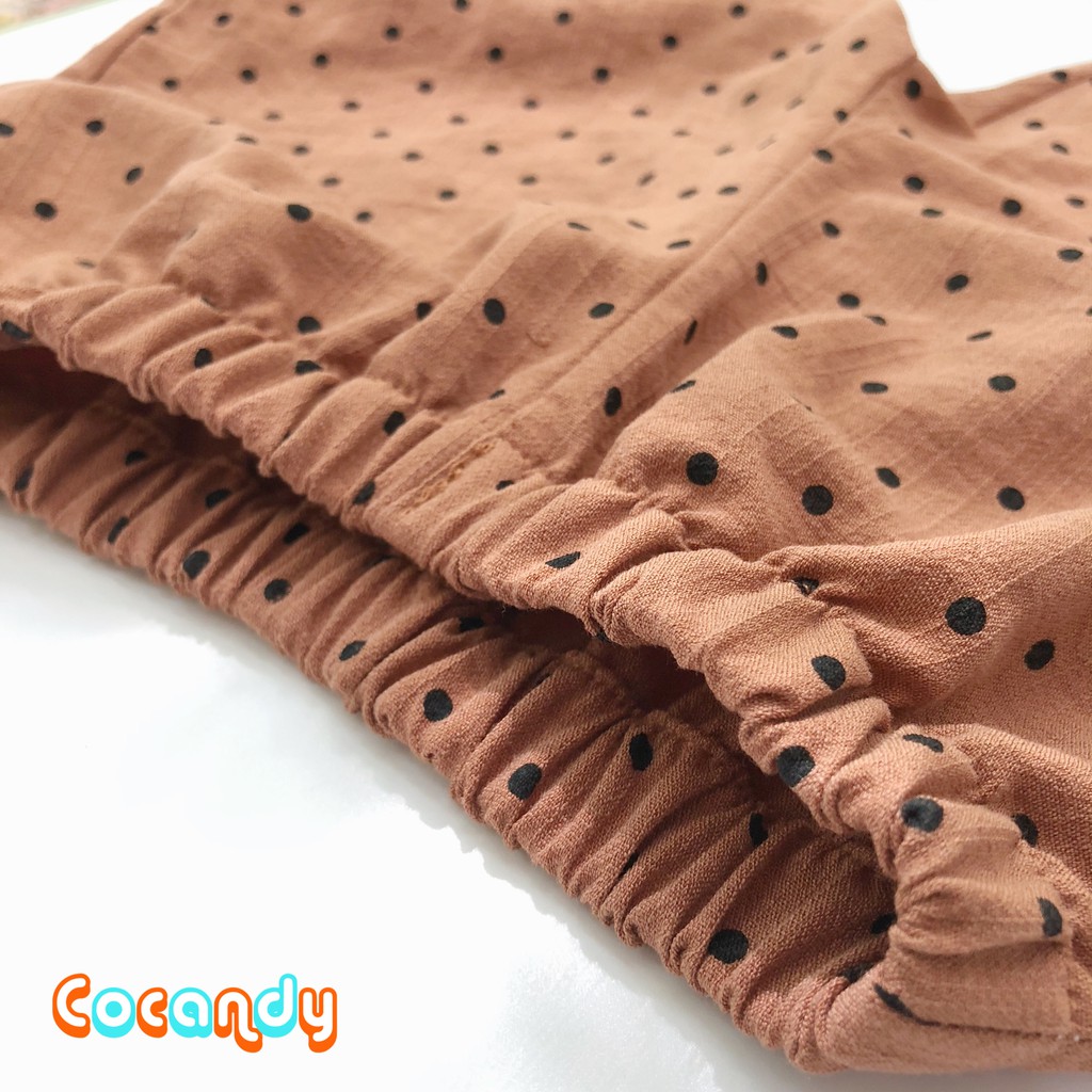 [Cocandy Official Store] Bộ đồ cho bé họa tiết chấm bi dài tay màu cam cổ phối ren