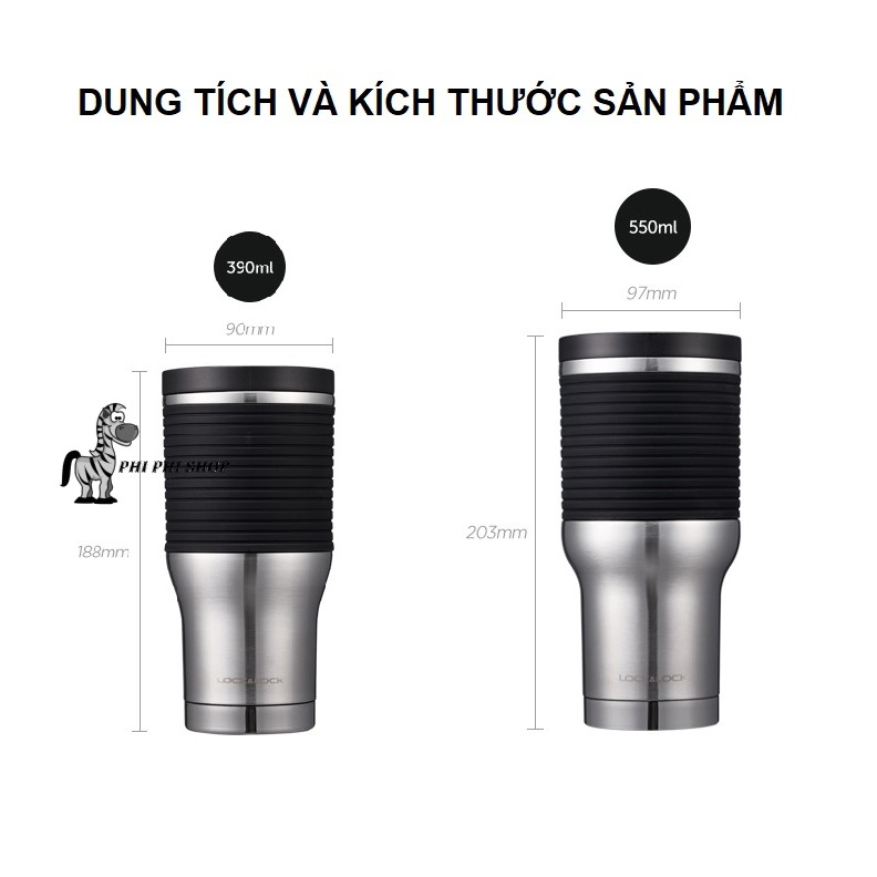 Ly giữ nhiệt Lock&amp;Lock nắp nhấn vỏ bọc Silicone Cylinder Tumbler dung tích 390ml/550ml