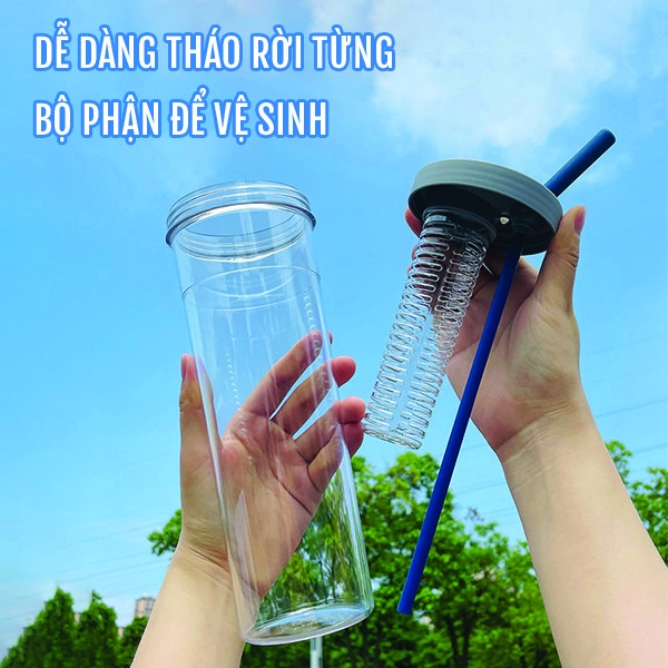 Bình Nước Detox Có Ngăn Lọc Kèm Ống Hút Tiện Dụng Dung Tích 700ml Chất Liệu Nhựa Trong Suốt An Toàn Cho Sức Khỏe
