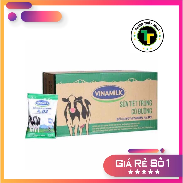 Thùng sữa tươi tiệt trùng Vinamilk có đường date luôn mới loại 220ml x 48 bịch