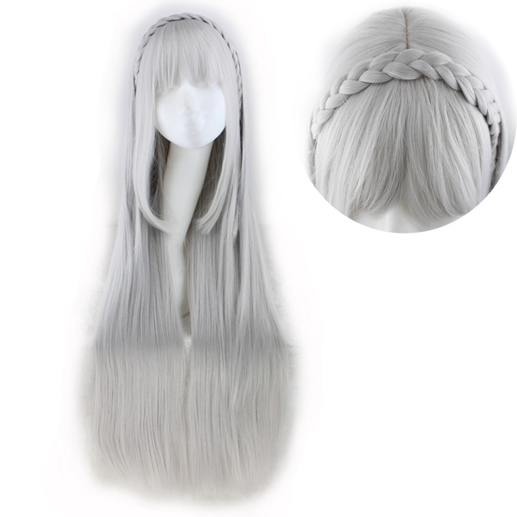 Tóc giả nữ dài màu bạc xám Cosplay