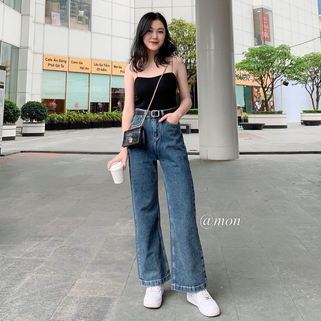 2101347 Quần jeans nữ quần ống rộng dáng suông ulzzang màu xám xanh có size | BigBuy360 - bigbuy360.vn
