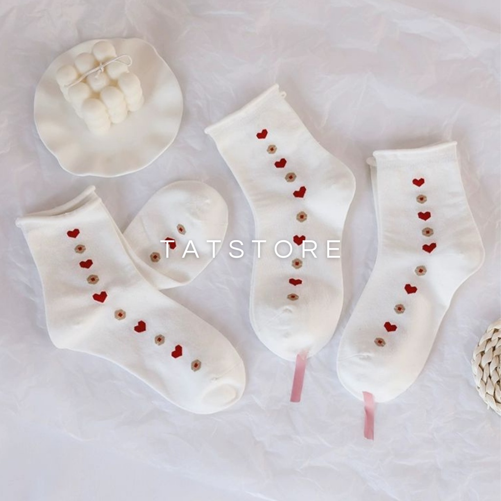 Tất cổ cao bít tất nữ màu trắng họa tiết hình thú cute phong cách Hàn Quốc dịu dàng TẤT STORE 8CCF1