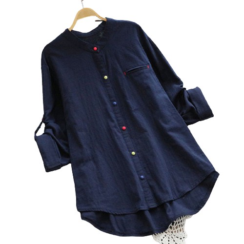 Áo sơ mi cotton ZANZEA dáng rộng dài tay phong cách Hàn Quốc cho nữ