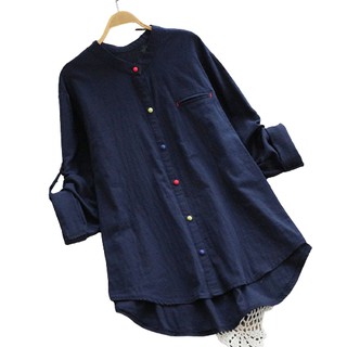 Áo sơ mi cotton zanzea dáng rộng dài tay phong cách hàn quốc cho nữ