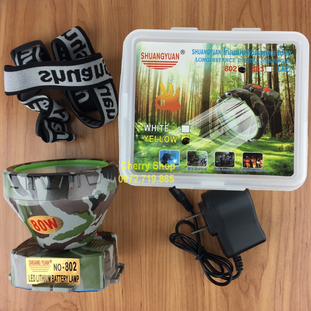 Đèn Pin Đội Đầu 802 ánh sáng mạnh chống nước  Ánh sáng vàng hoặc Ánh sáng trắng Màu ràn ri