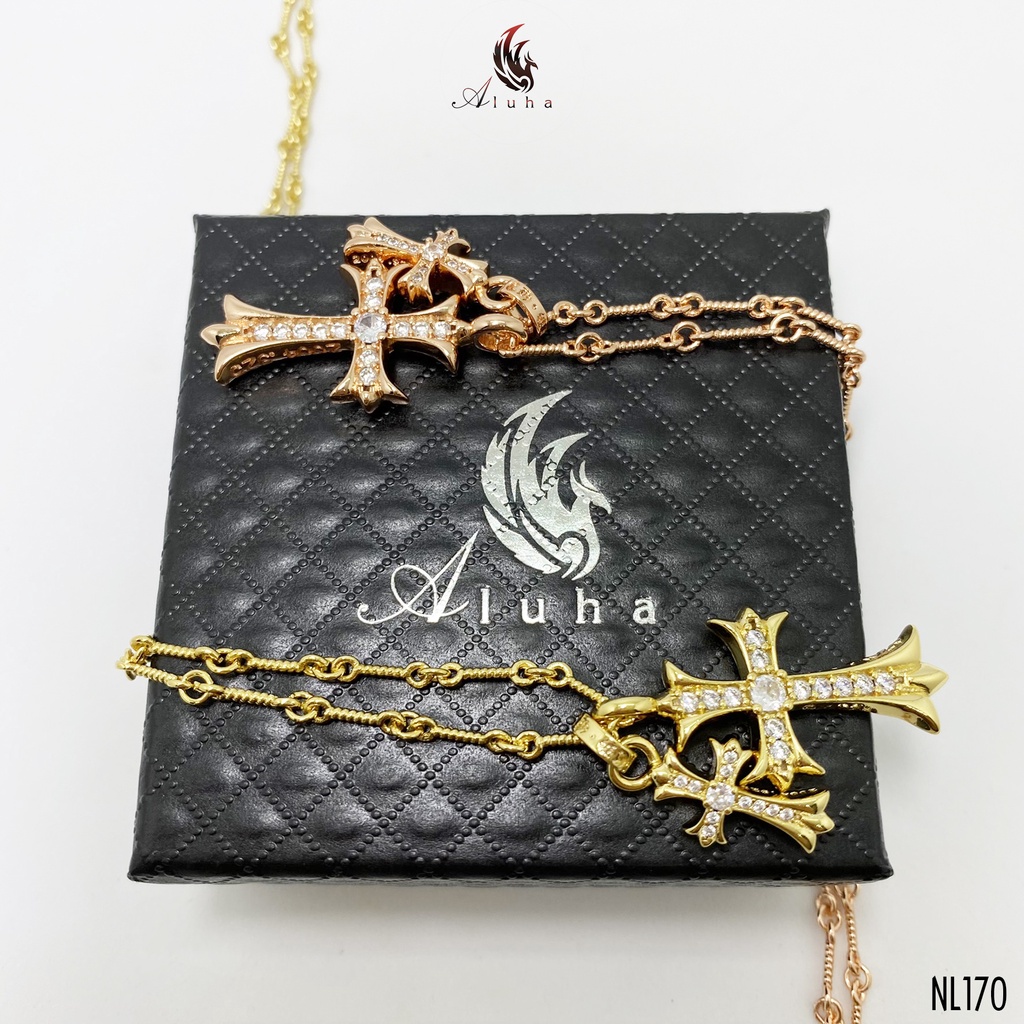 Dây chuyền đồng trắng không rỉ Chrome Heart, thánh giá đôi đính kim cương giả AAA bản 2004 - NL170 - Aluha