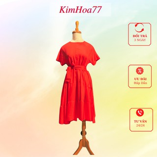 Váy babydoll đầm nữ dự tiệc chất kate lụa màu đỏ dây cột nơ eo kimhoa77