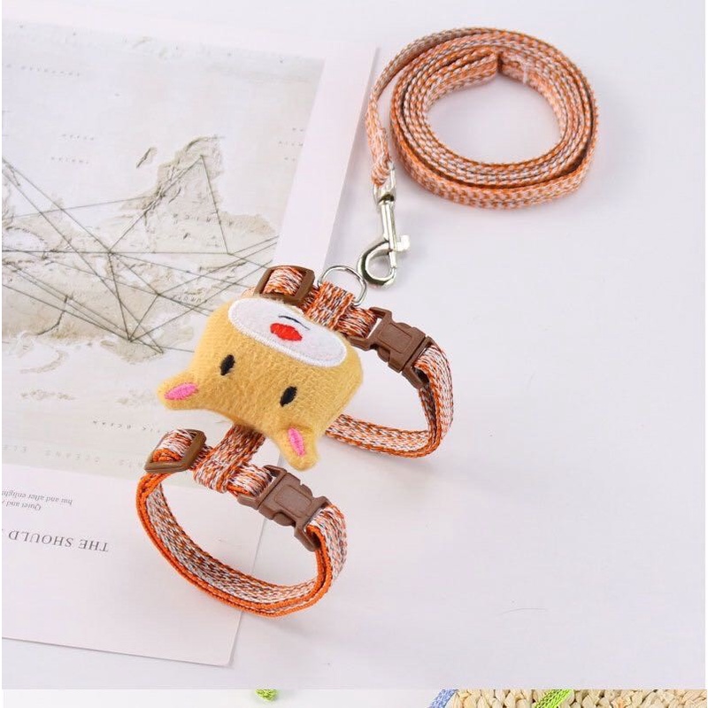Dây dắt thú cưng đi dạo sợi dêt nhiều màu sắc kèm gấu bông dễ thương