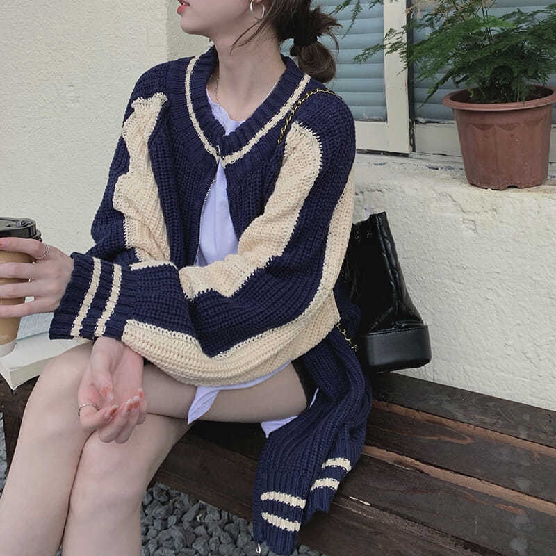 Áo sweater dài tay phong cách retro Nhật Bản thiết kế mới mùa thu đông