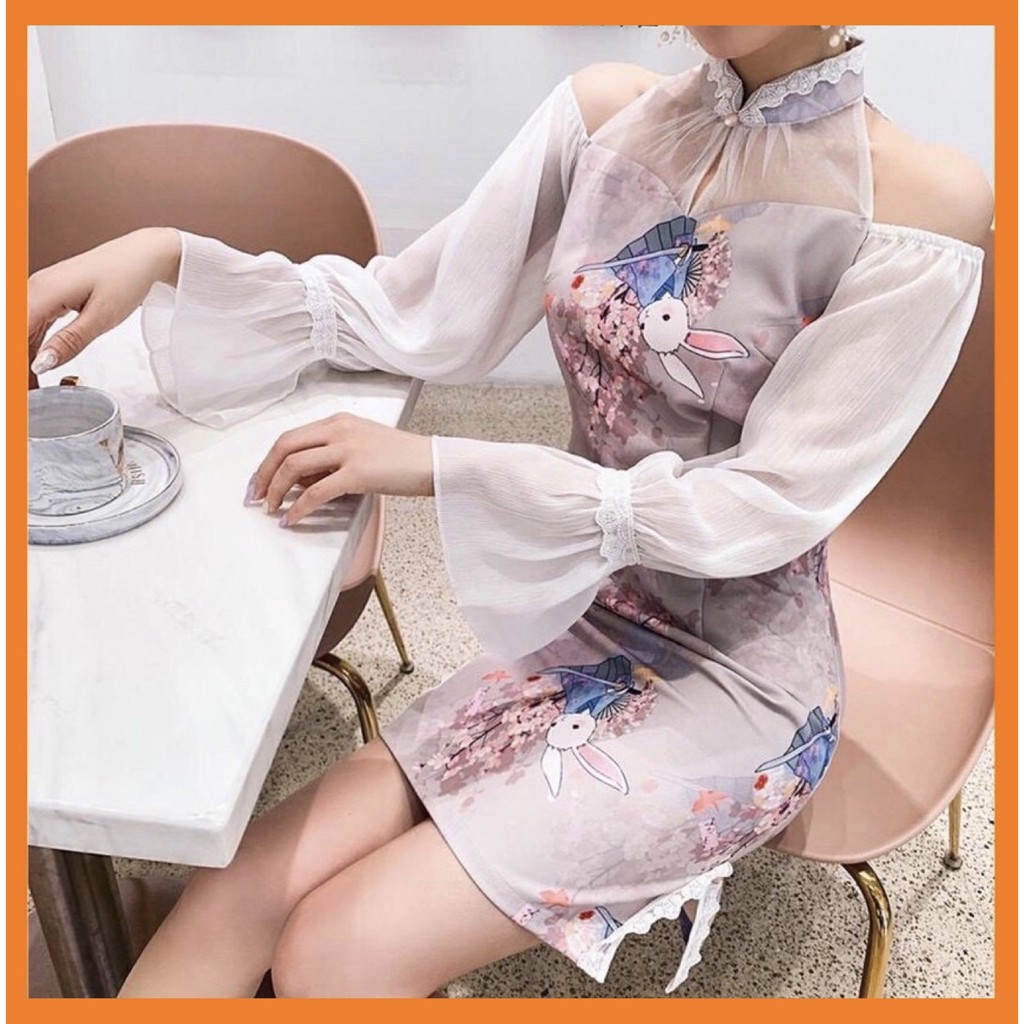 [Sẵn Hàng]♥️Đầm,Váy Sườn Xám Thỏ Cách Tân(ảnh thật)Size S,M,L