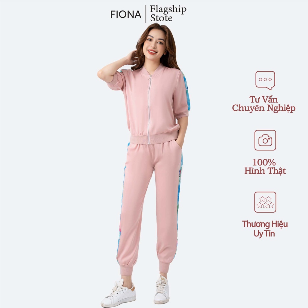 Sét bộ gồm áo lụa bomber nữvà Quần lụa dáng bo gấu thể thao mặc hè thu FIONA C352000, C552000