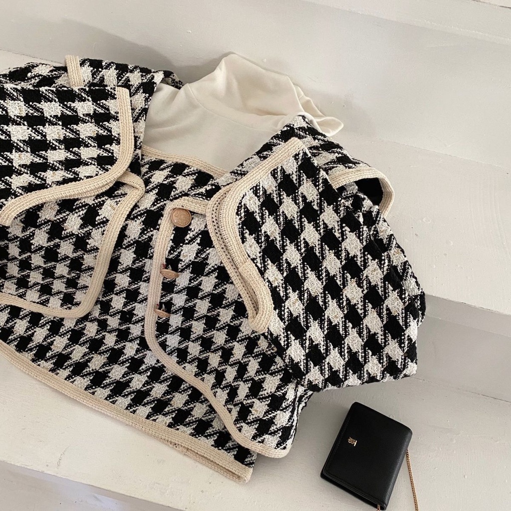 Set Áo Khoác Dáng Ngắn + Chân Váy Lưng Cao Xinh Xắn Thời Trang Dành Cho Nữ